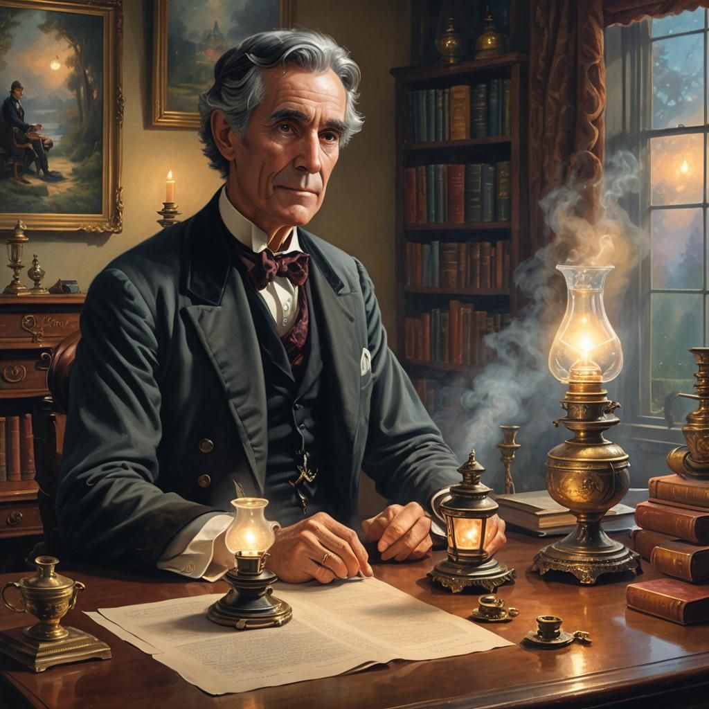 Samuel Morse in Victorian Room Sending Message