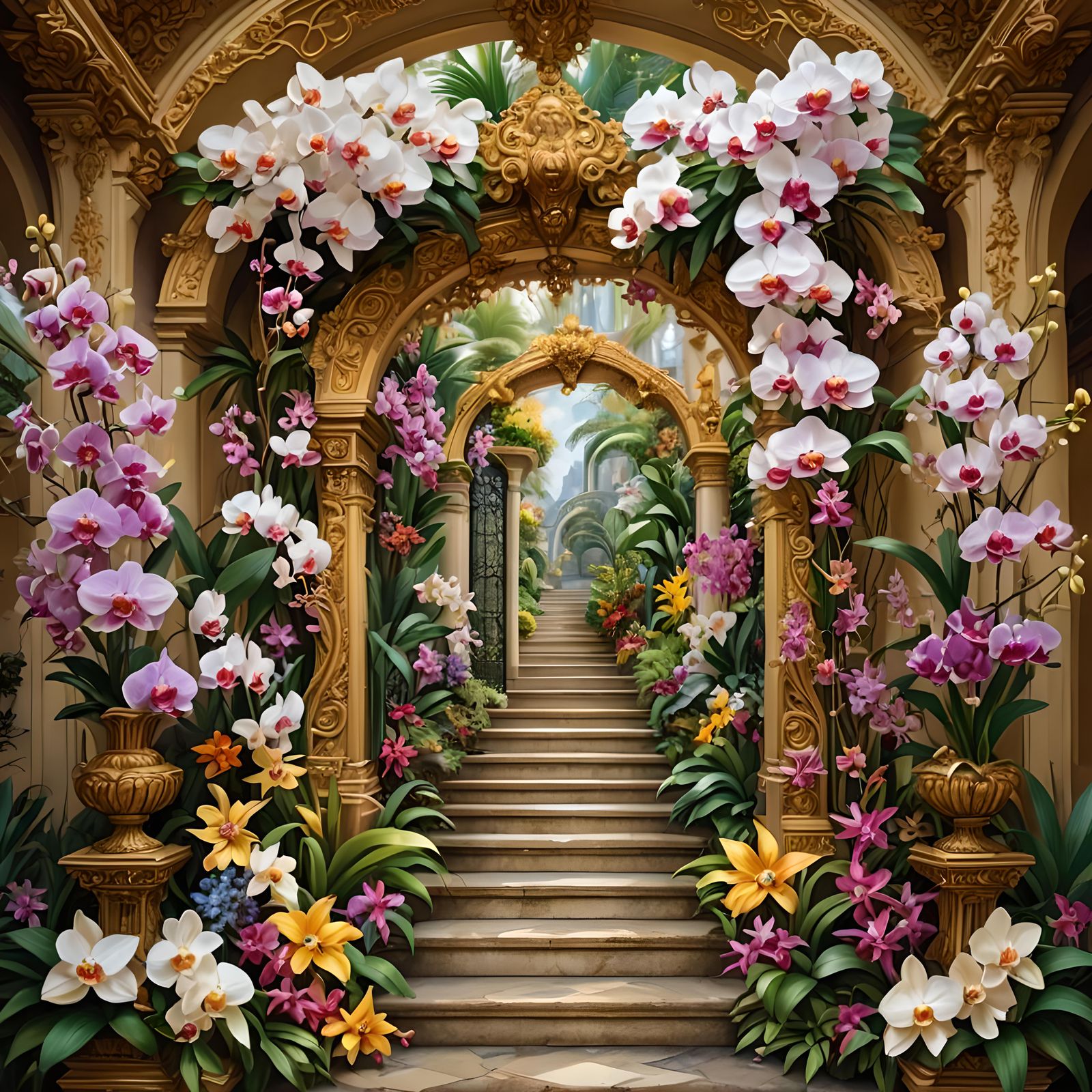 Ornate Jeweled Stairway to a Radiant Gateway