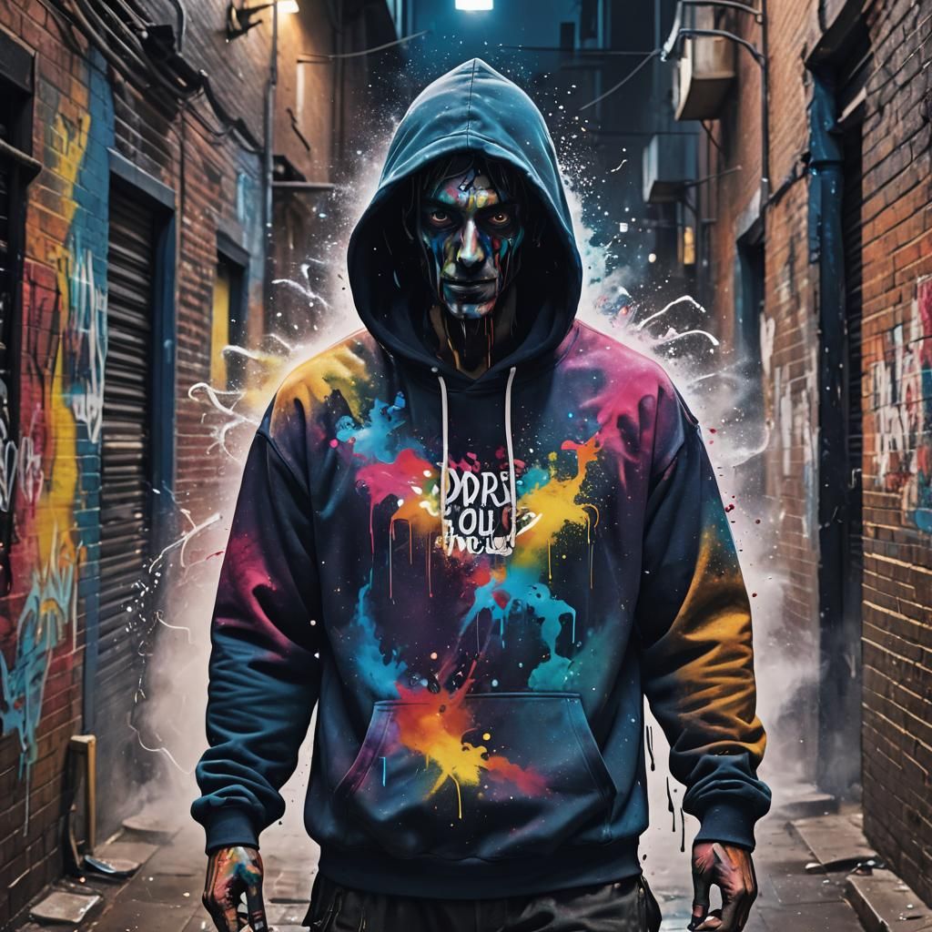 Dystopian Graffiti Artist in a Gritty Alleyway