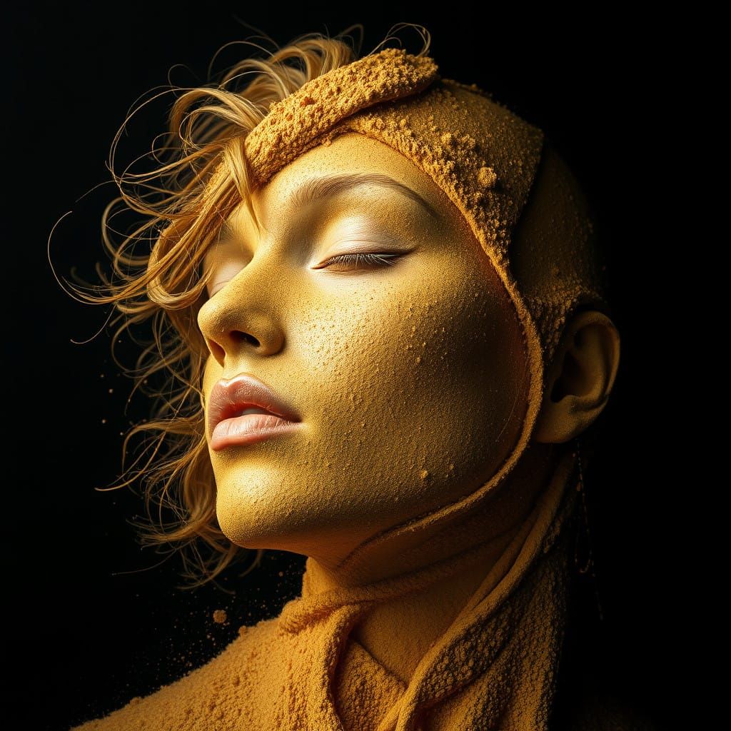 Surrealistic Portrait of a Mystical Woman in Golden Sand