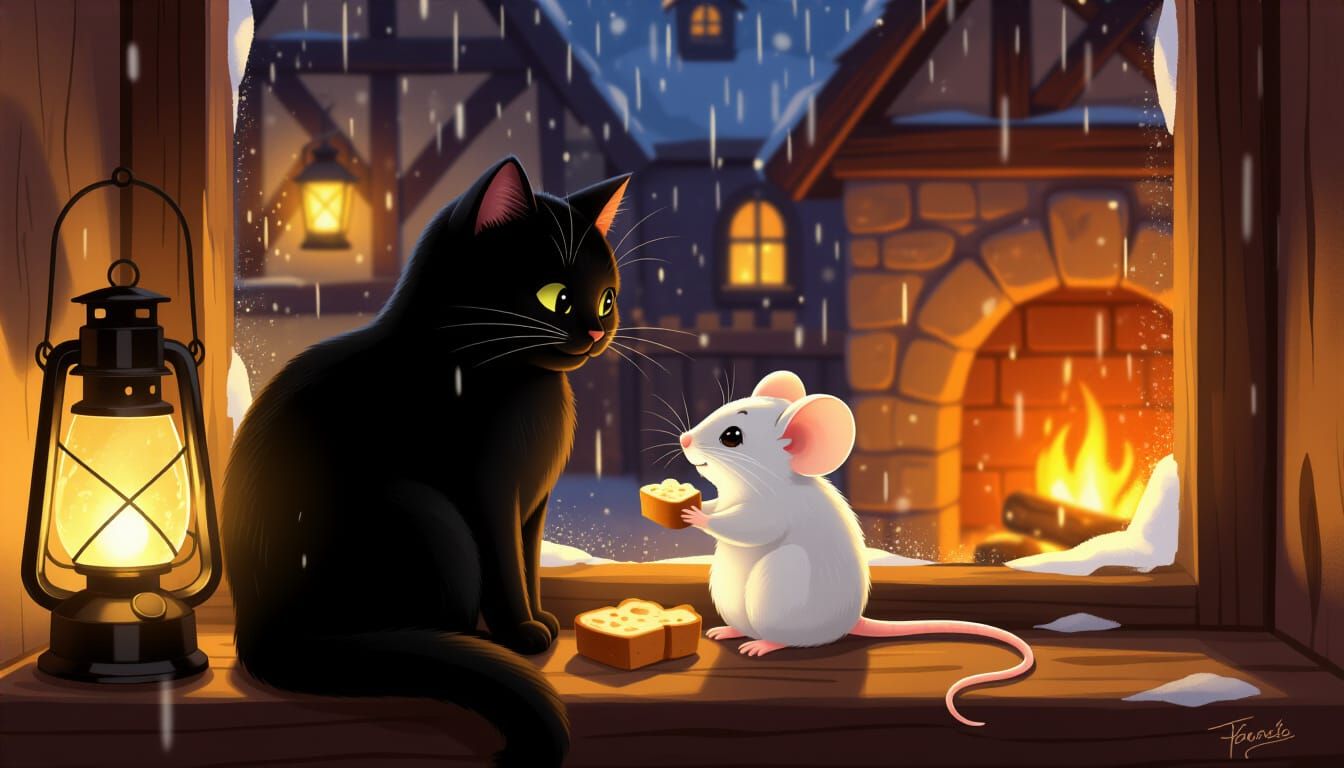 Unlikely Friends: Cat and Mouse in Cozy Tavern