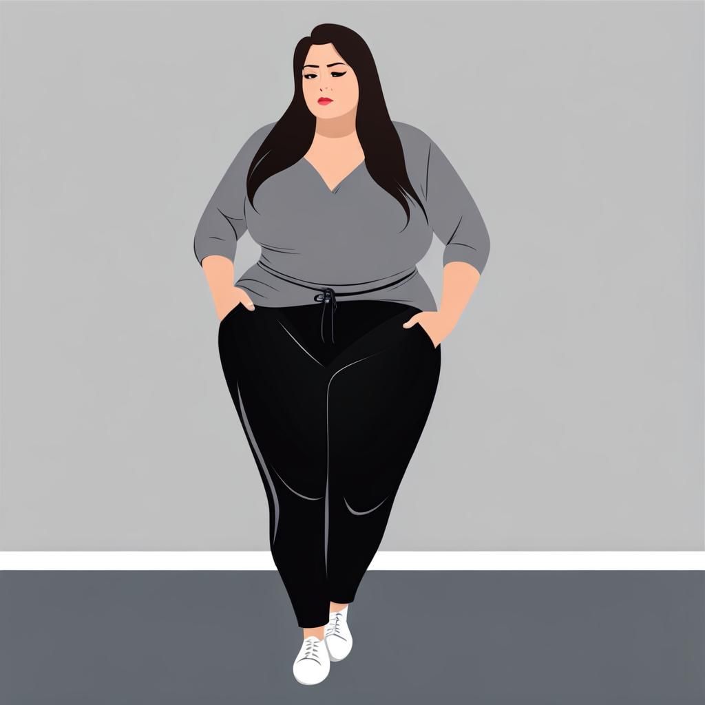 Sad Plus-Size Woman in Baggy Clothes