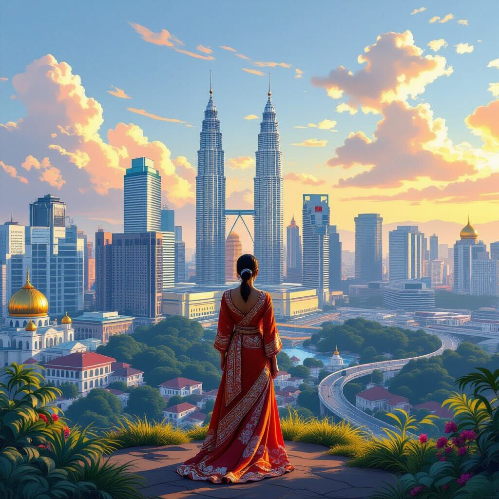 Kuala Lumpur Panorama in Retro-Futuristic Style