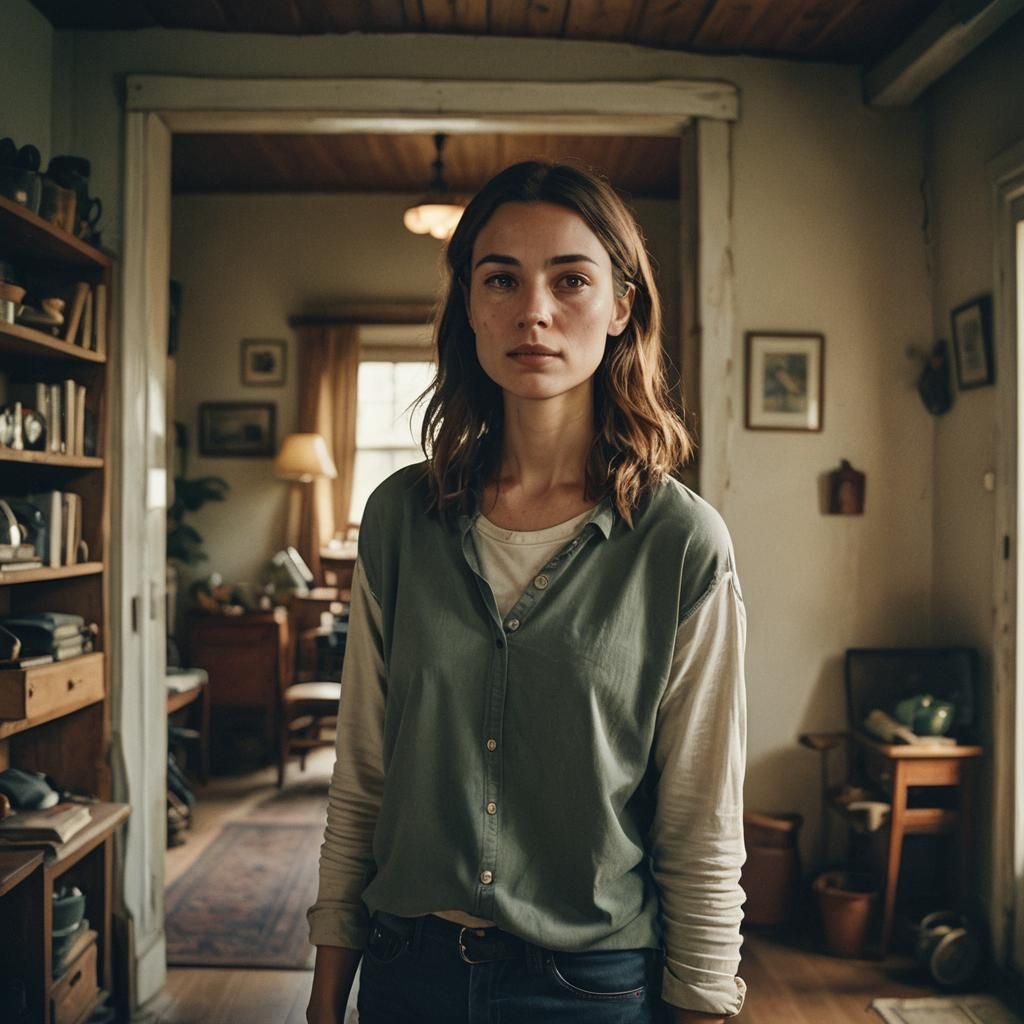 Cinematic Portrait of Woman in Her Home