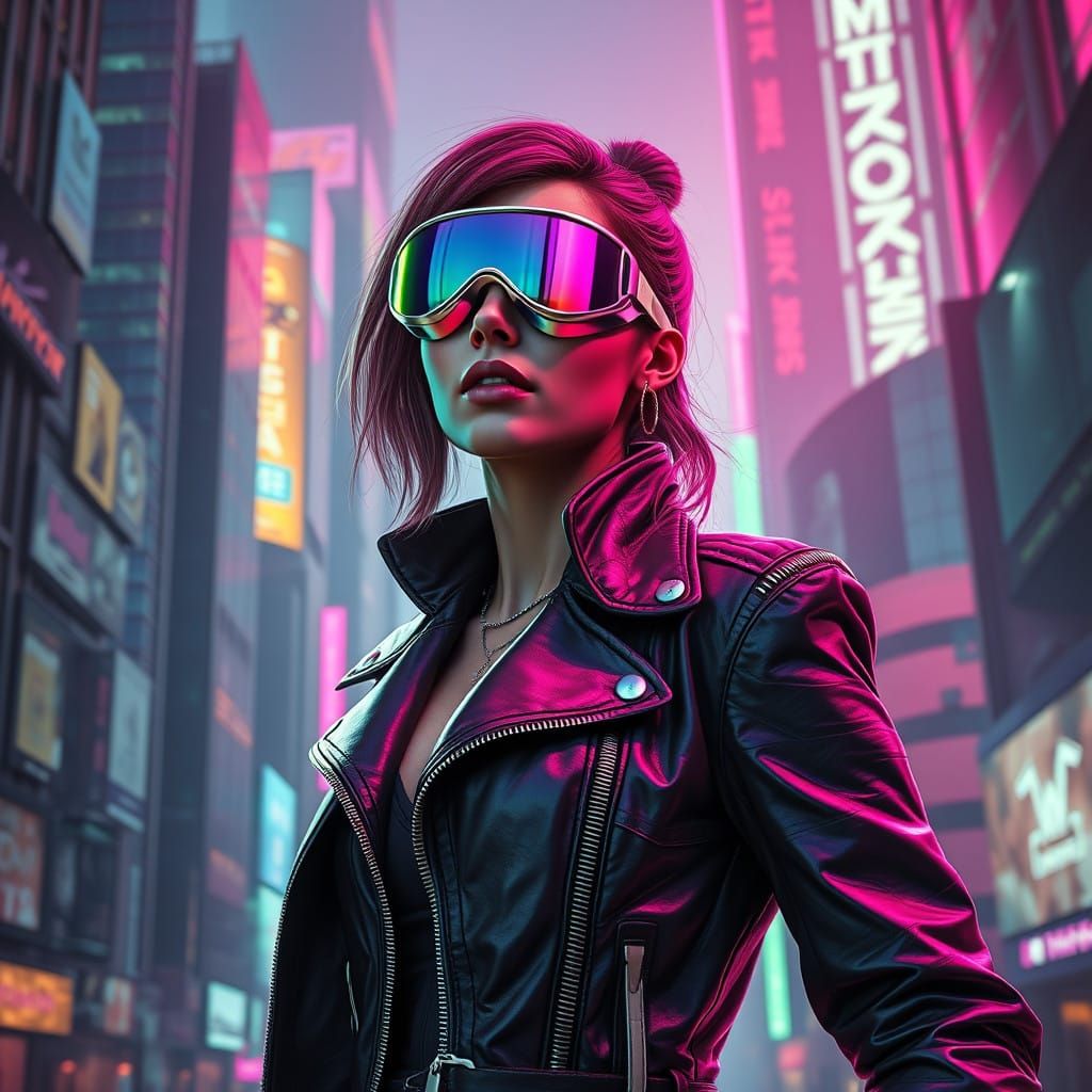 Cyberpunk Woman in Neon City