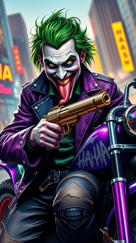 Joker in Cyberpunk Style with Maniacal Grin