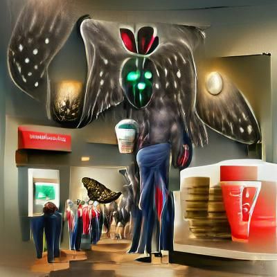 Mothman Awaits Coffee: Digital Illustration