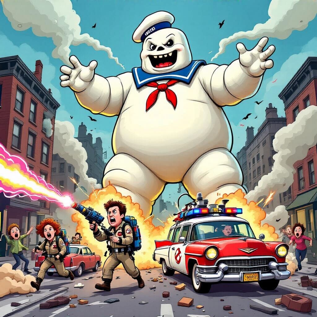 Ghostbusters Cartoon Battle: Proton Packs Zap Marshmallow Ma...