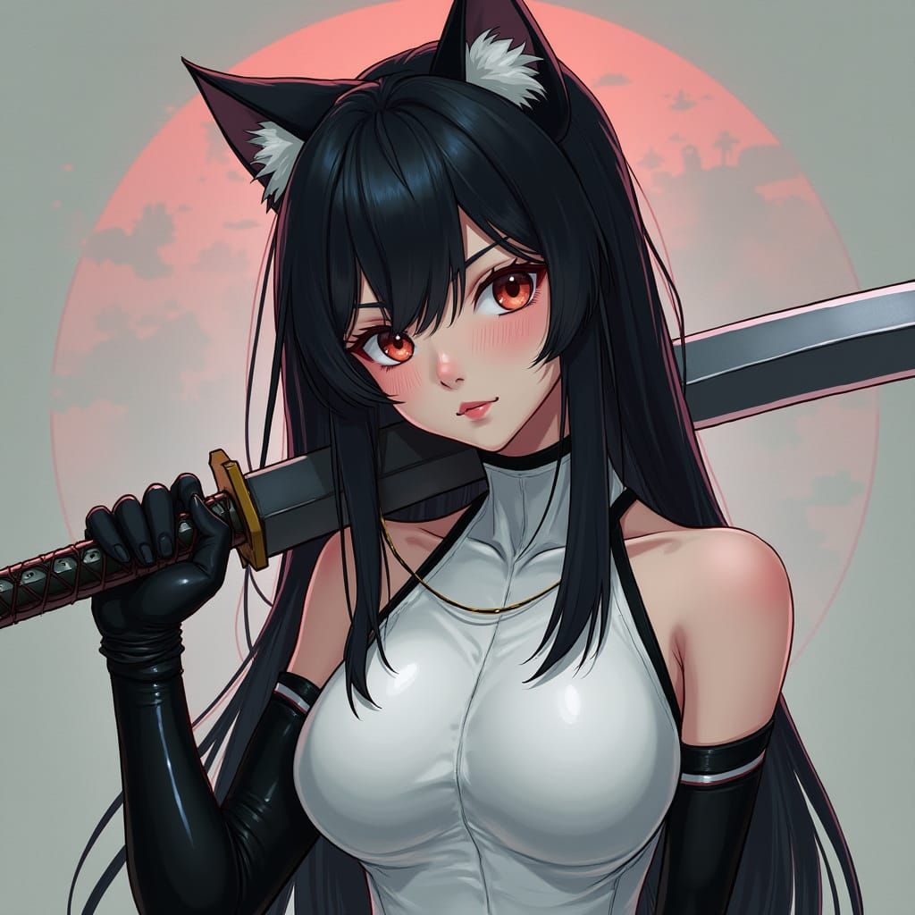Cyberpunk Catgirl Ninja with Kunai
