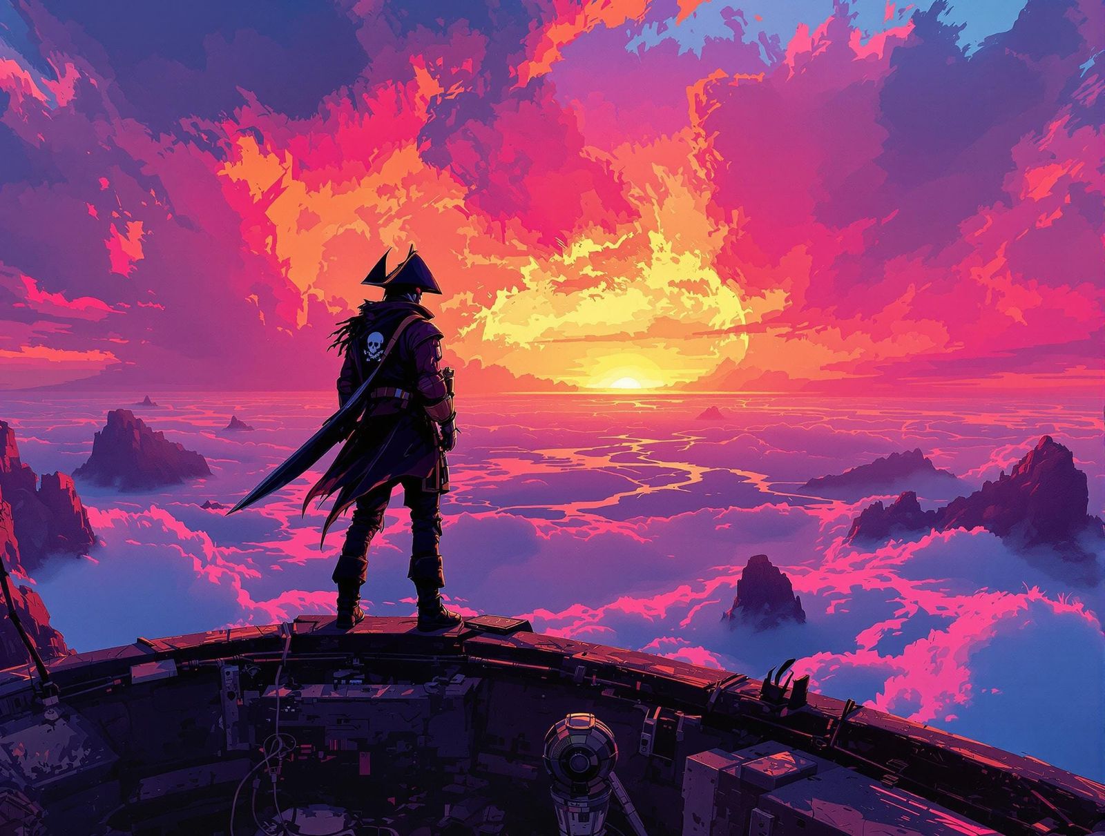 Futuristic Pirate in Crow's Nest: Cyberpunk Horizon