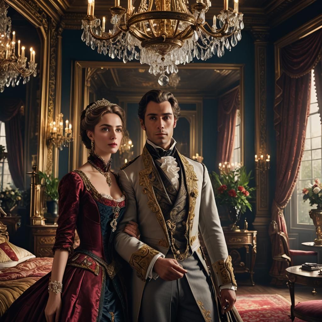 Romantic Portrait of 19th Century Lady and Valet