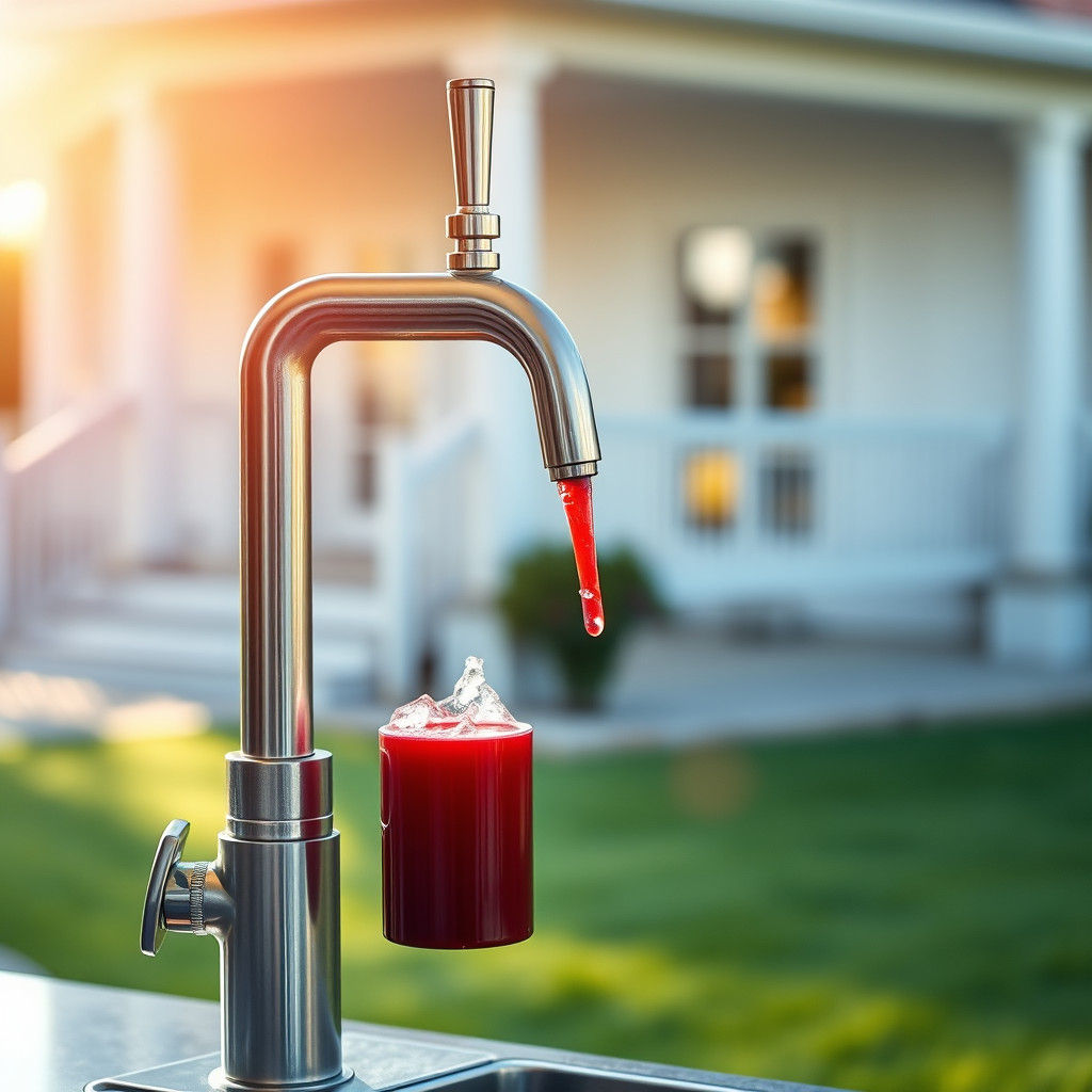 Modern Tap Dispensing Red Juice in Sunlight