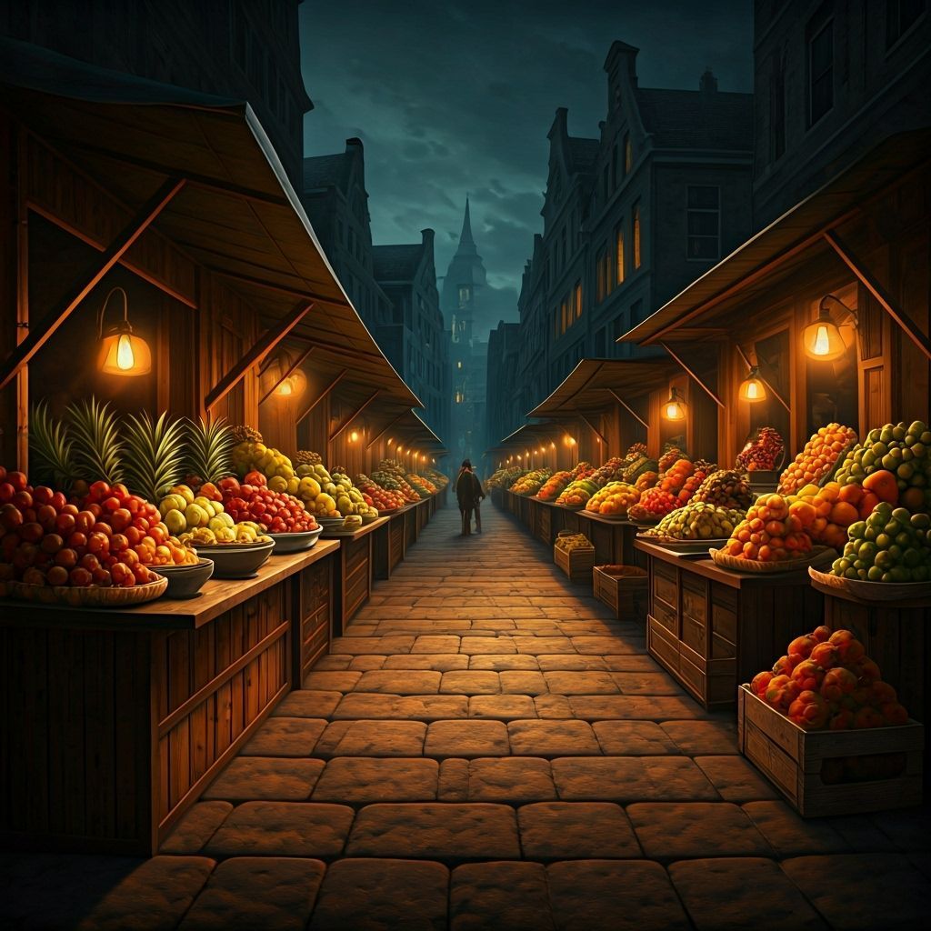 Urban Marketplace at Dusk in Dutch Golden Age Style