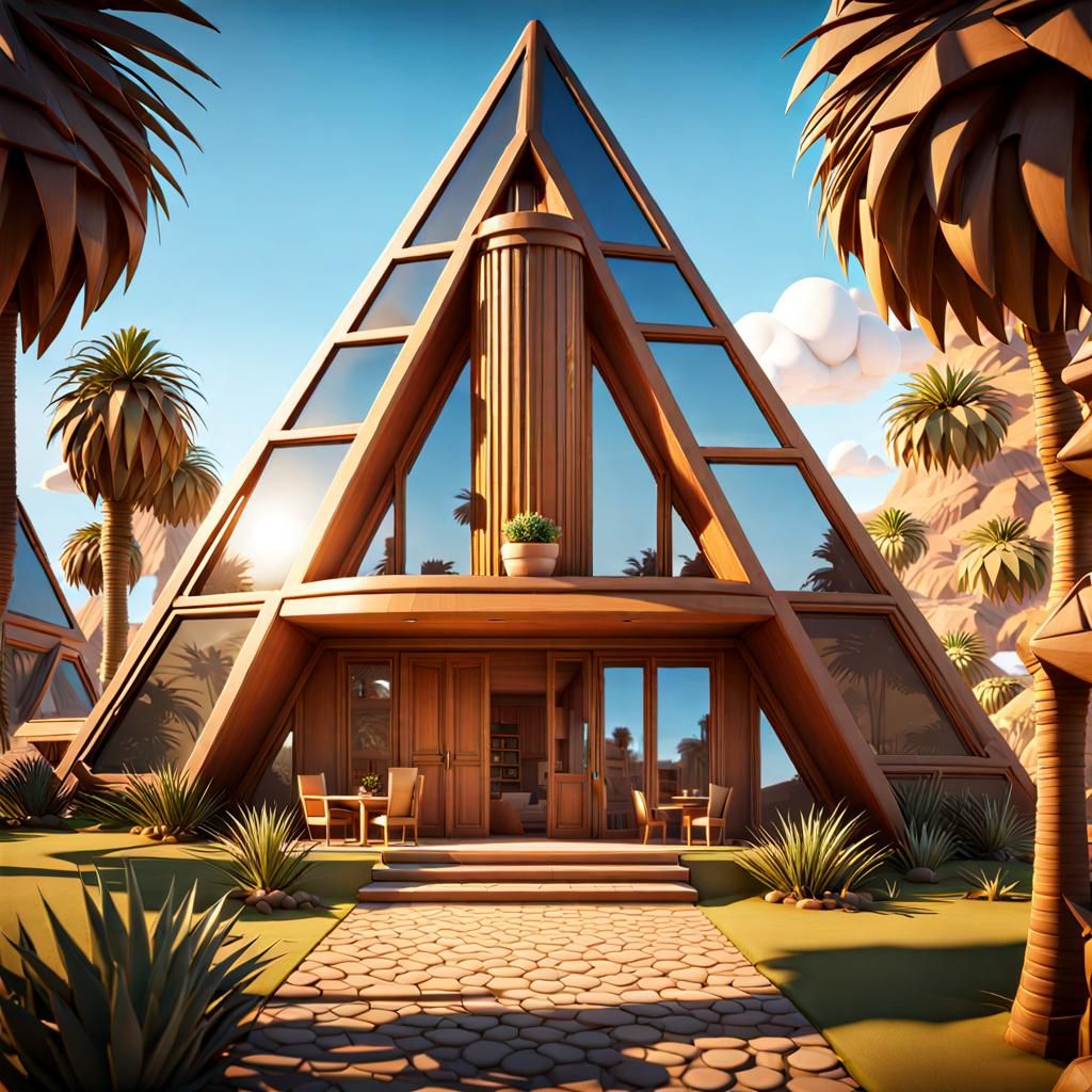 Cartoon Abstract Pyramid Home in Picasso Style