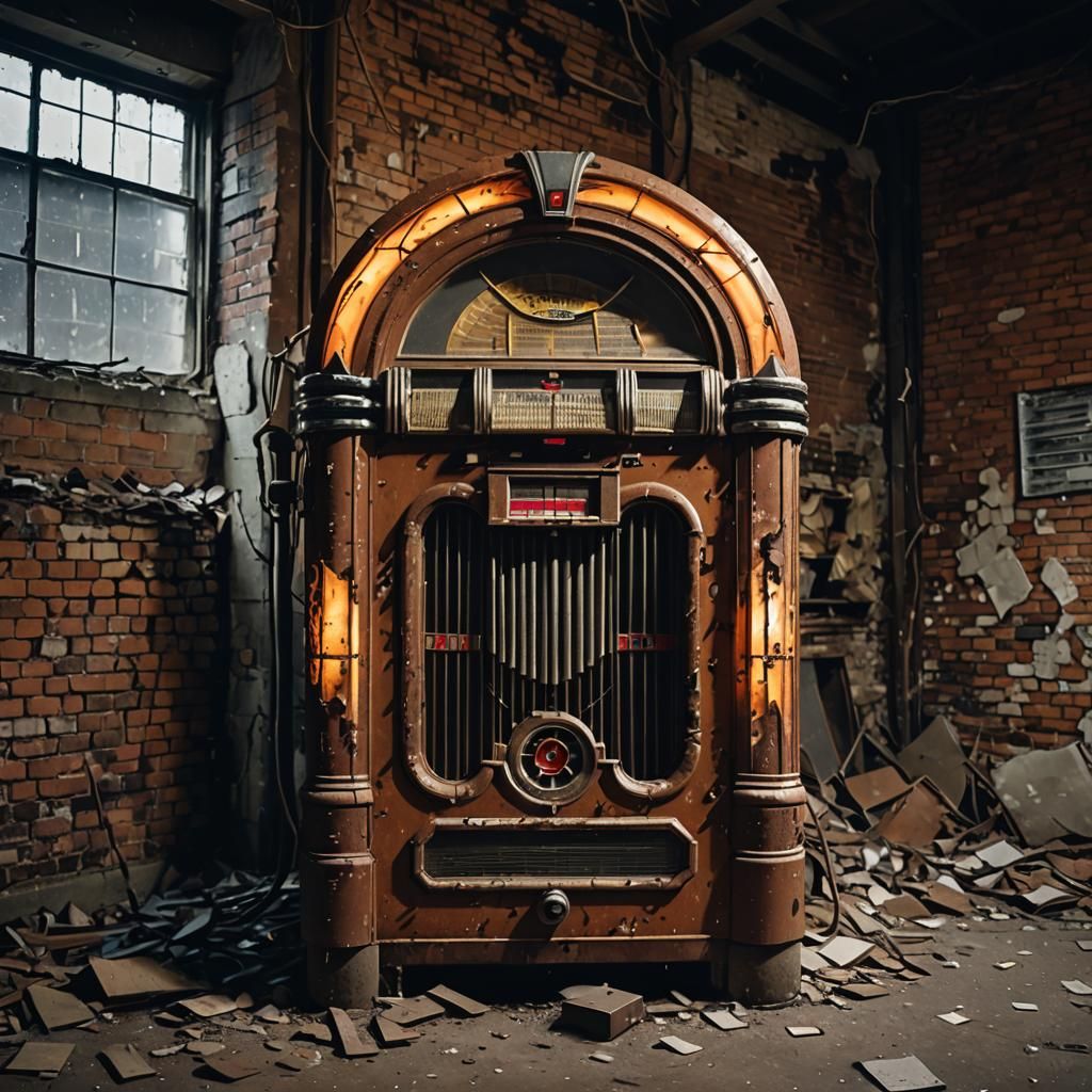 Abandoned Jukebox in Derelict Warehouse