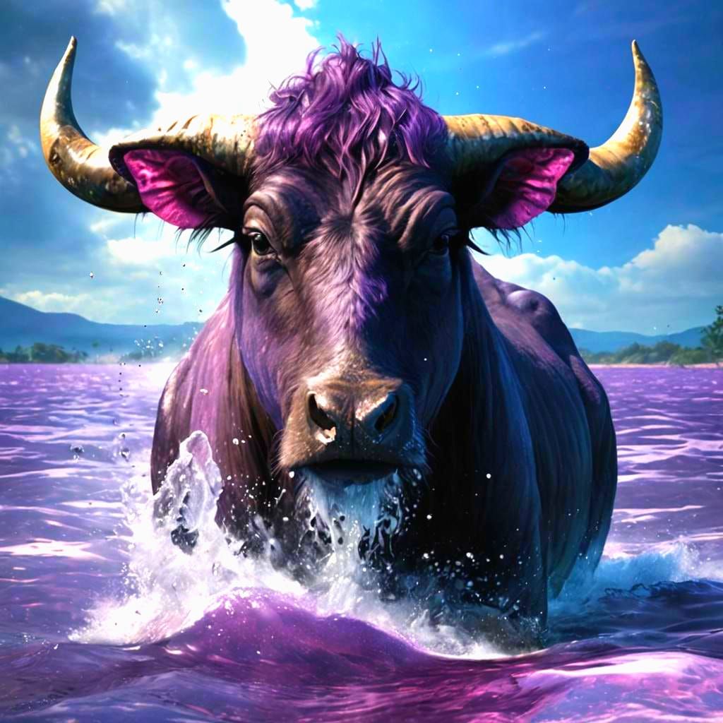 Water Buffalo in Purple Sea with CryEngine Effects