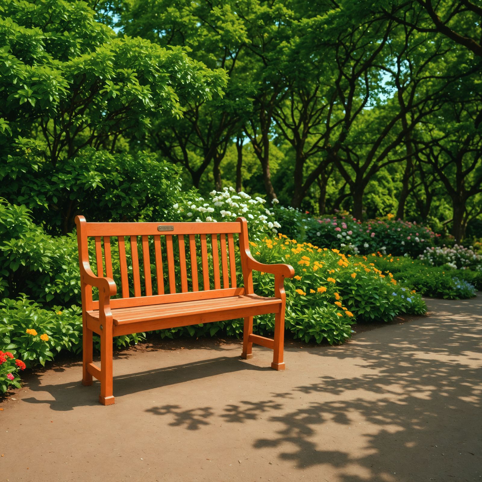 Park Bench in Hyperrealistic Botanical Garden