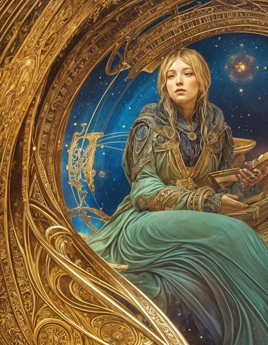 Celestial Librarian in Dying Star Library: Mucha Style