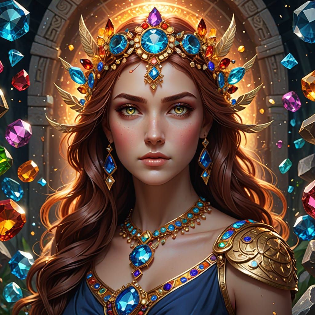 A stunning, close portrait of Euryphaessa, the Greek goddess of sight and vision, as well as the goddess who endowed gol...