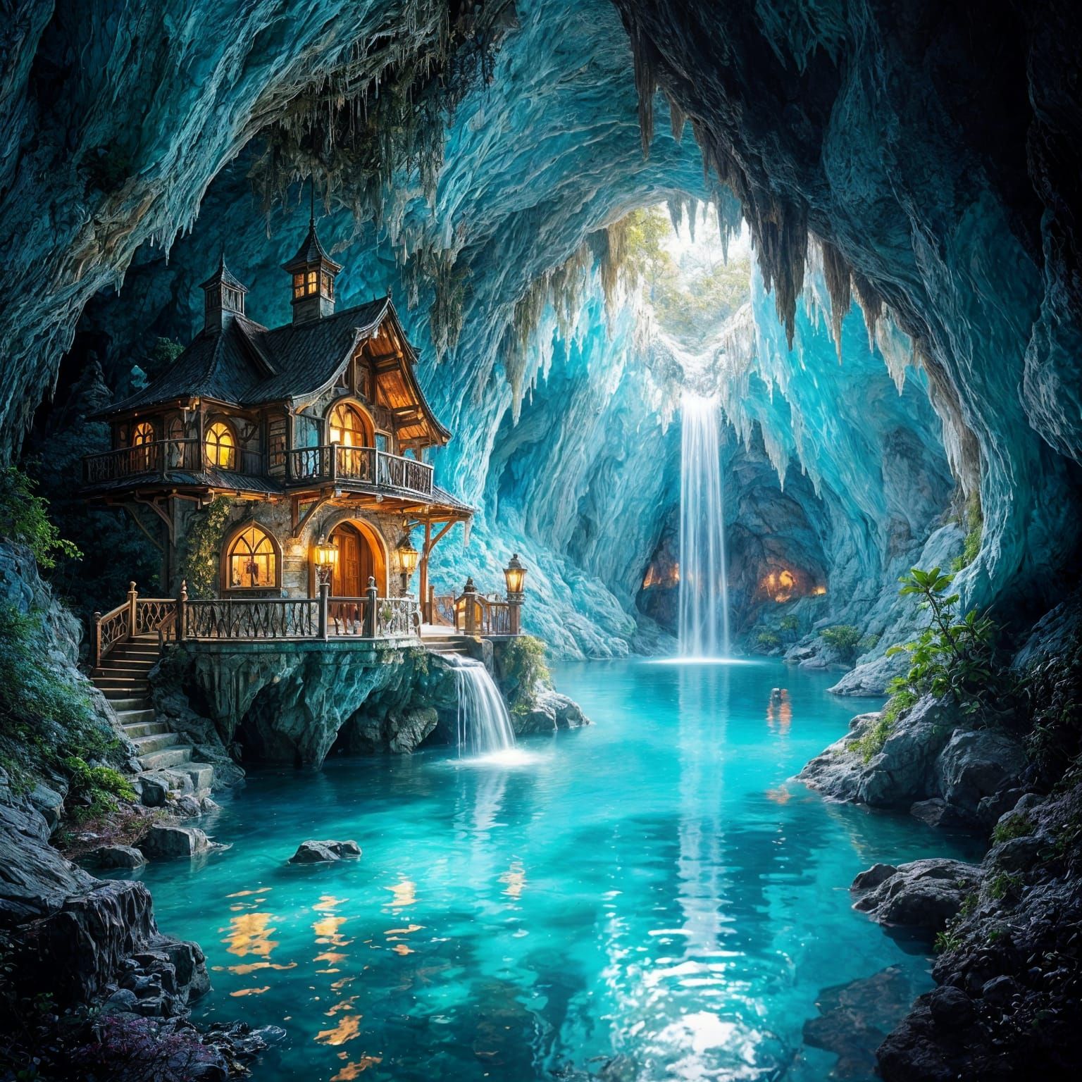 Magical Crystal Cave Treehouse with Underground Pool