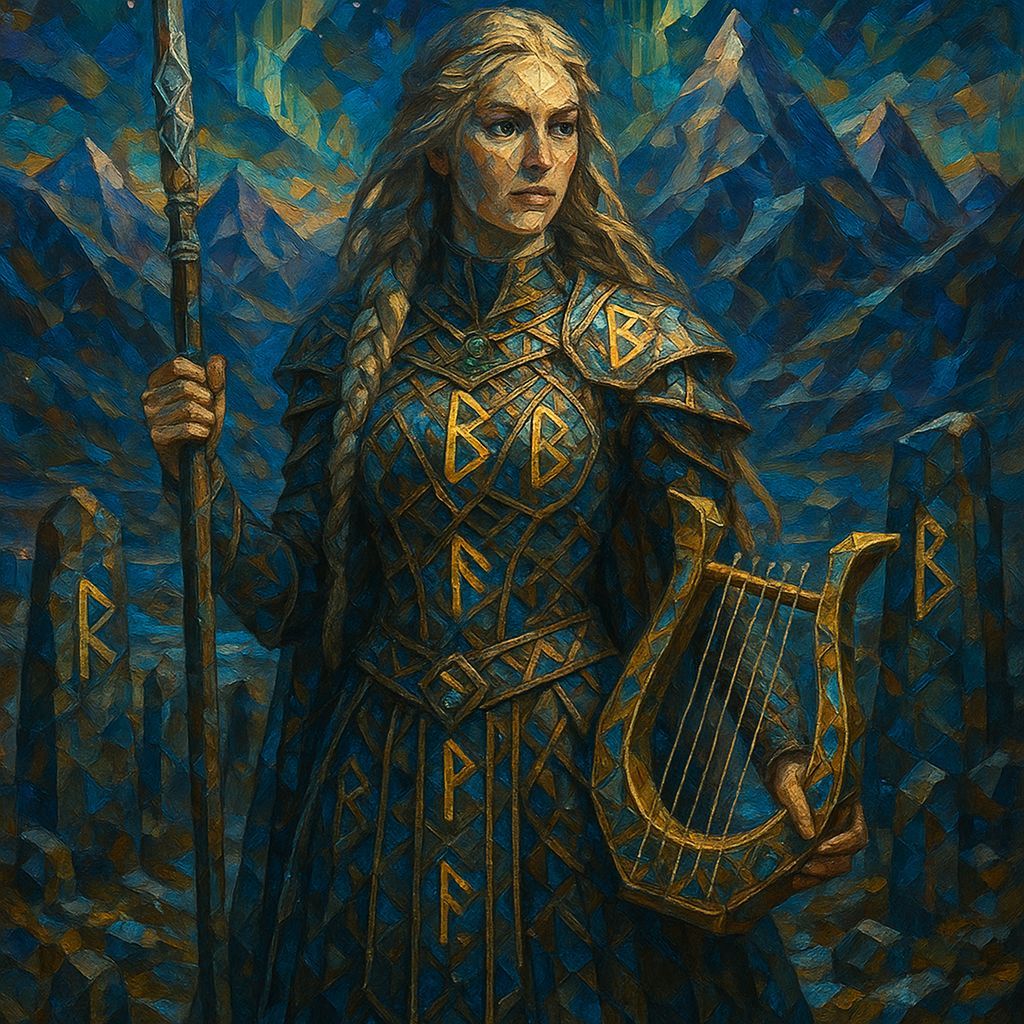 Mystical Rune Skald in Tetrix Style Oil Painting