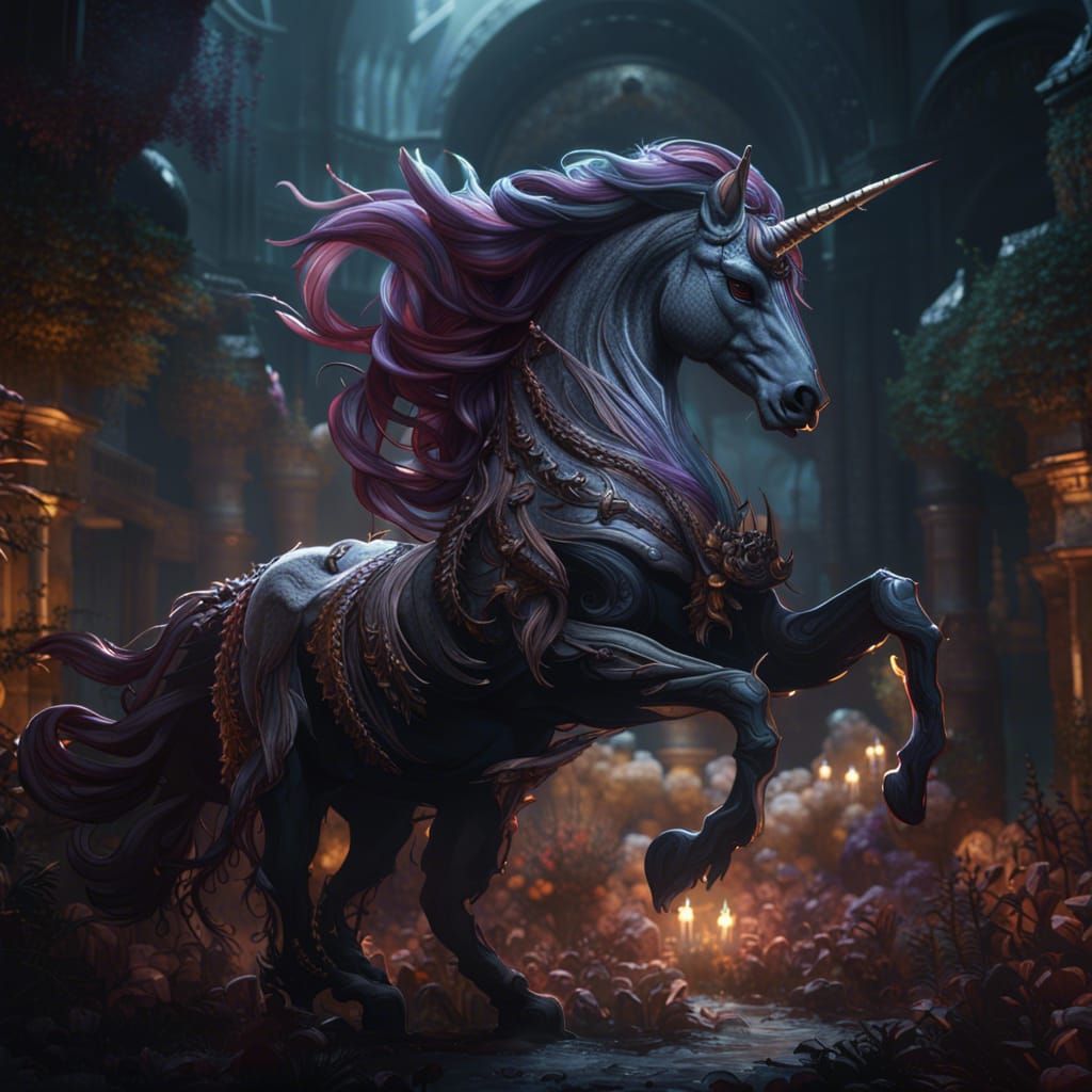 Nightmare Unicorn in Dark Fantasy Style