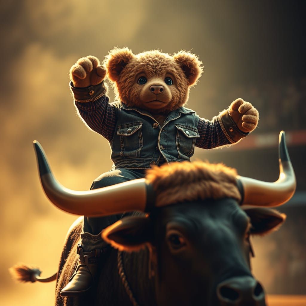 Teddy Bear Cowboy Rides a Bull