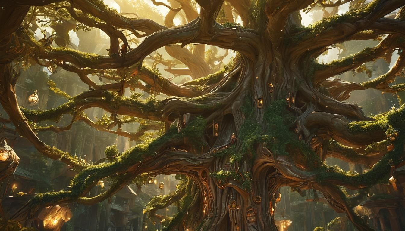 Mystical Tree Kingdom: Elves Gather in Grand Hall