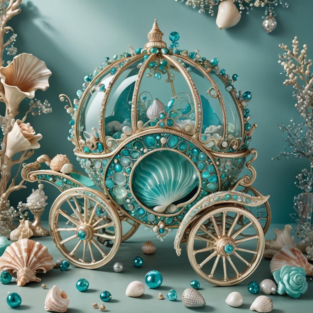 Seashell Cinderella Carriage with Shimmering Gems