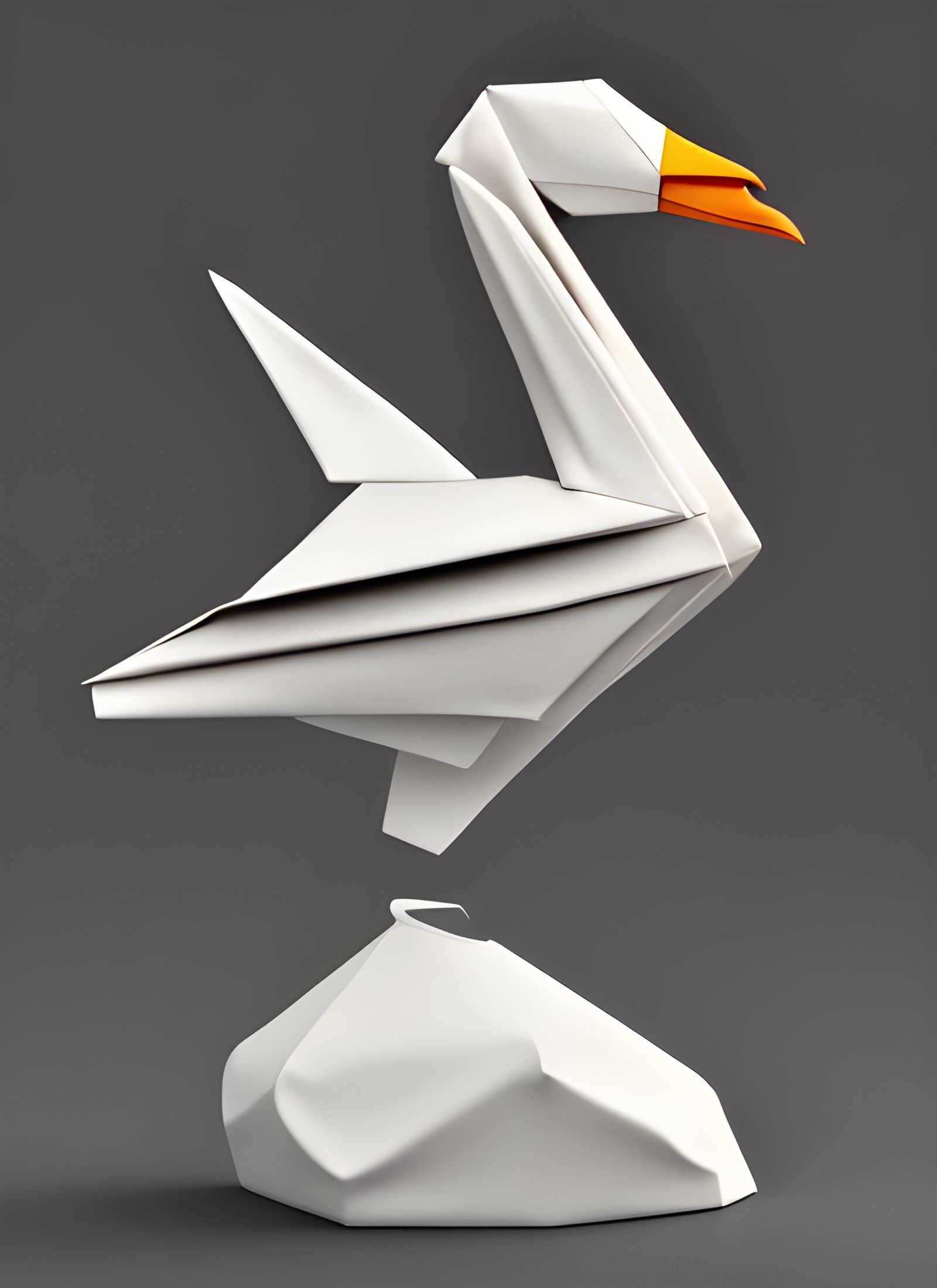 Origami Swan in Surreal Style with 3D Shading