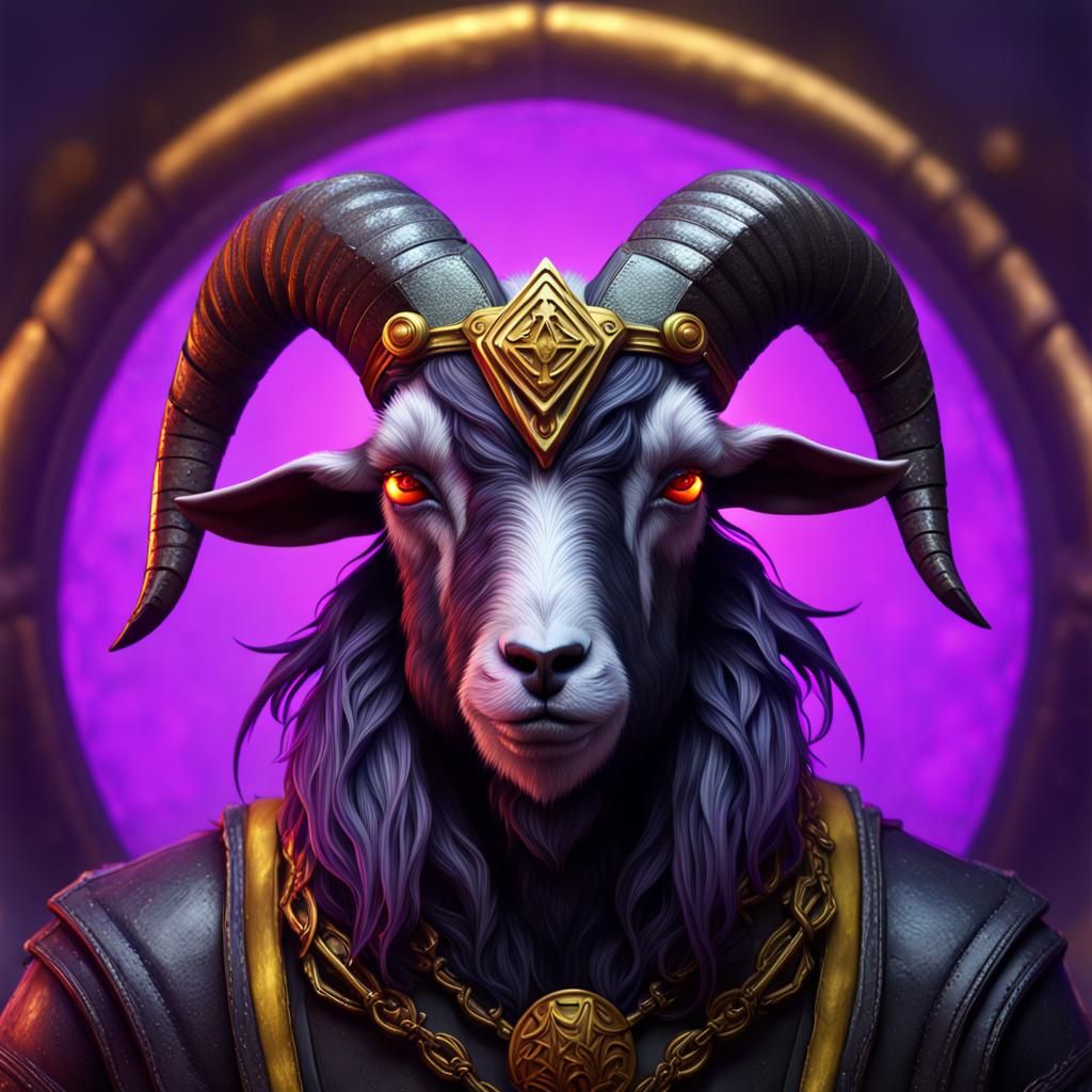 Heavy Metal Goat in Santa Hat, Detailed Digital Art