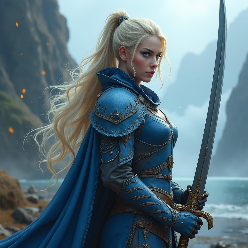 Fantasy Warrior in Blue Leather Armor