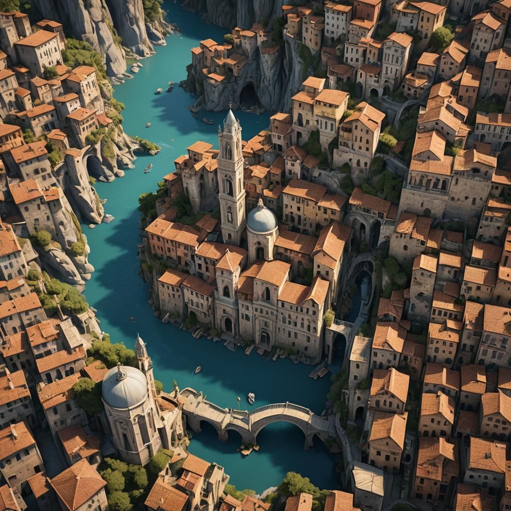Fantastical Detailed Painting of Italy in Deep Color