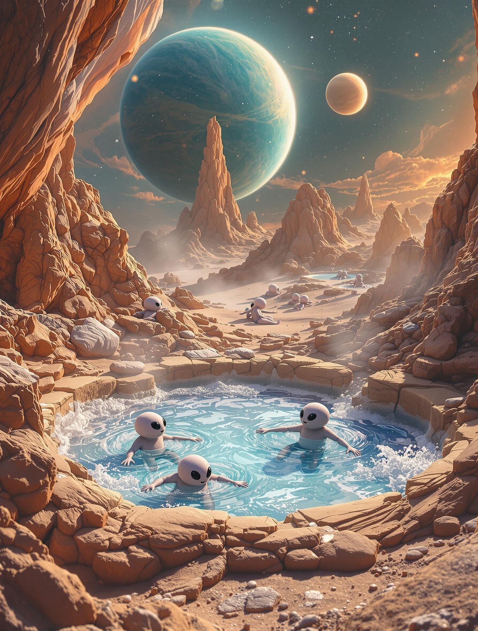 Fuzzy Aliens Relaxing in Superfluid Helium Pool