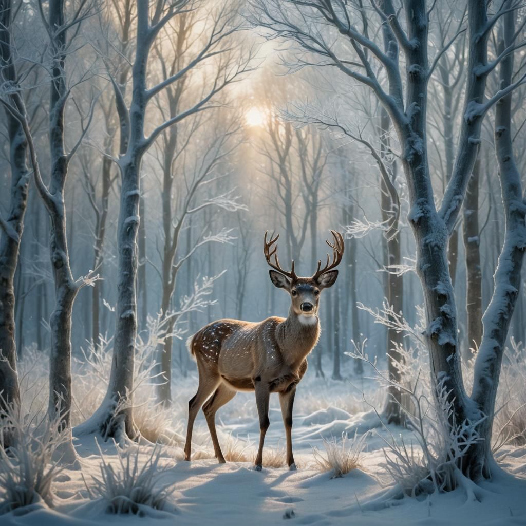 Deer in Frosted Forest: Fantasy Concept Art