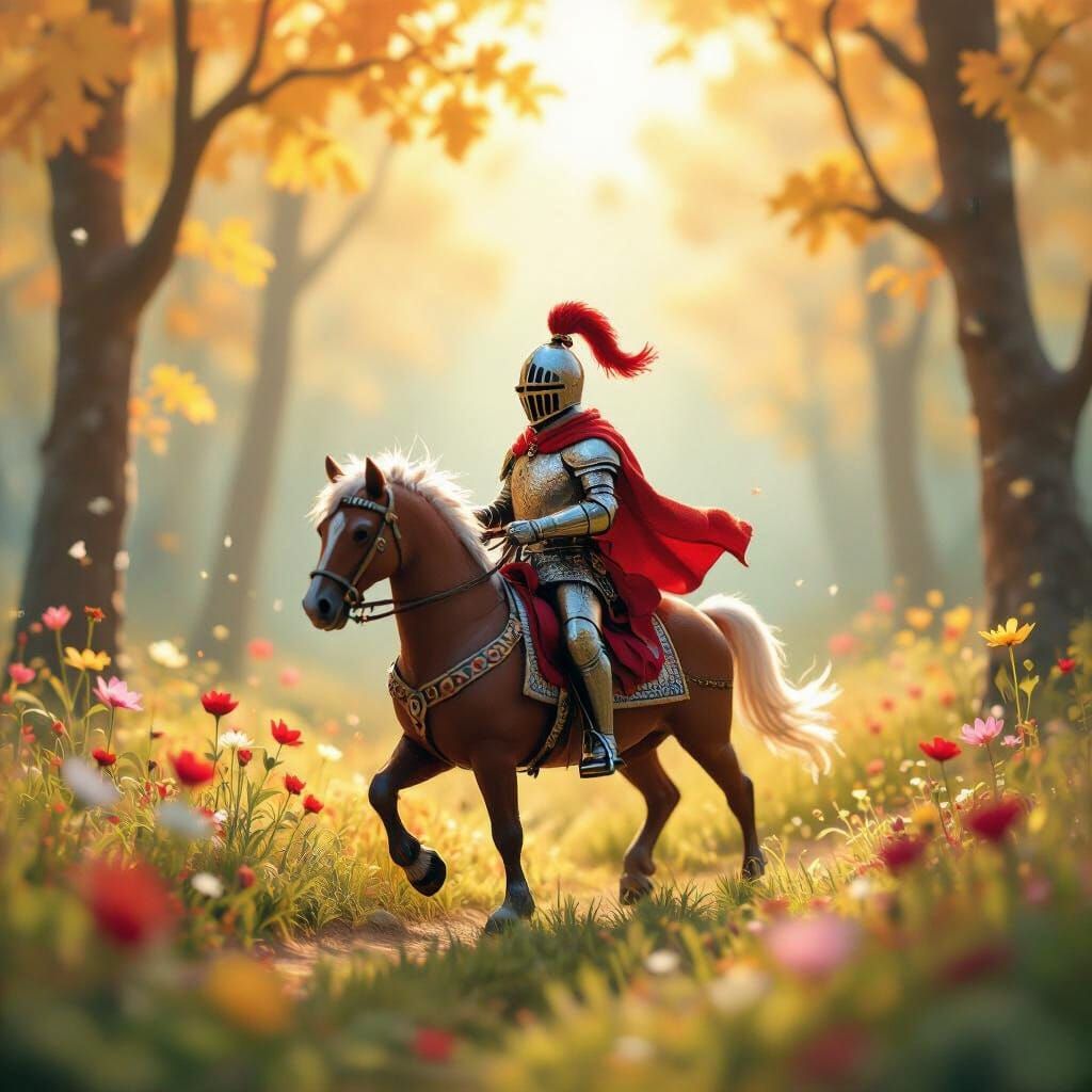 Felted Knight Errant in Dreamlike Fauvist Forest