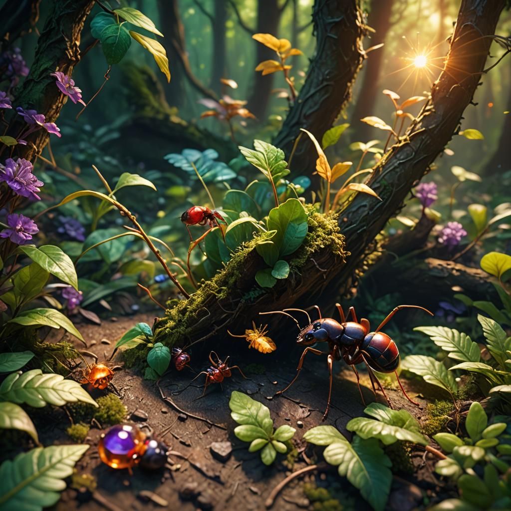 Ant in Mystical Forest: Hyper-Realistic Macro Photography