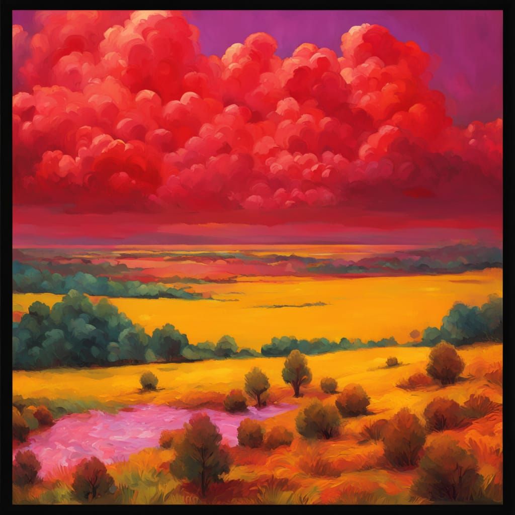 Vibrant Landscape in Neo-Impressionist Style