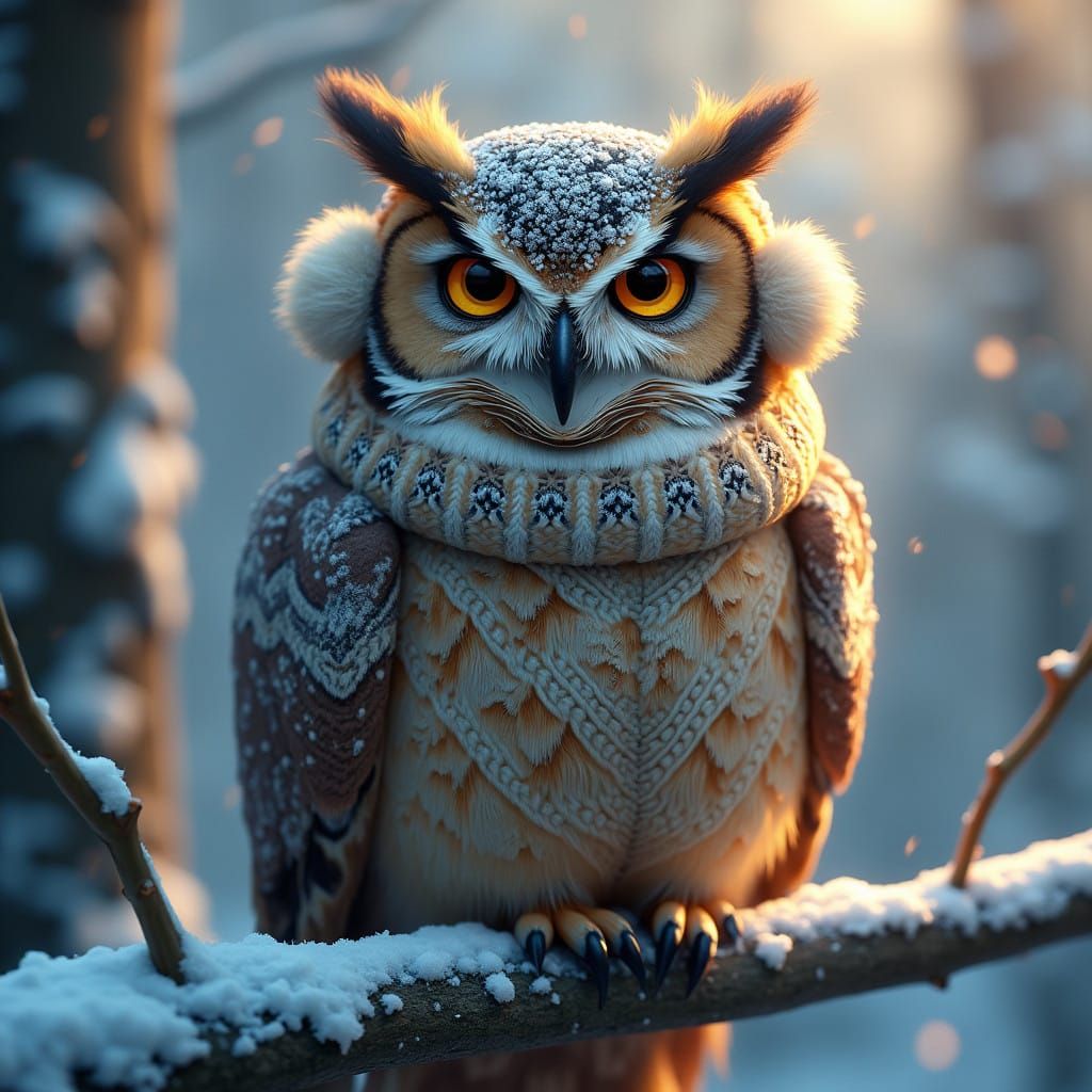 Majestic Owl Enchants with Elegant Winter Regalia