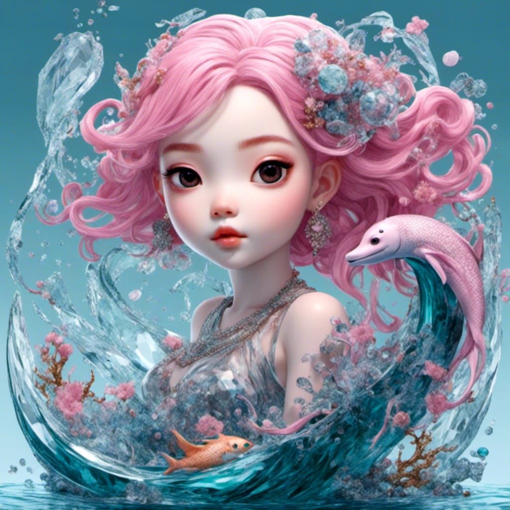 Pink-Haired Girl in Water: Fantasy Avatar Art