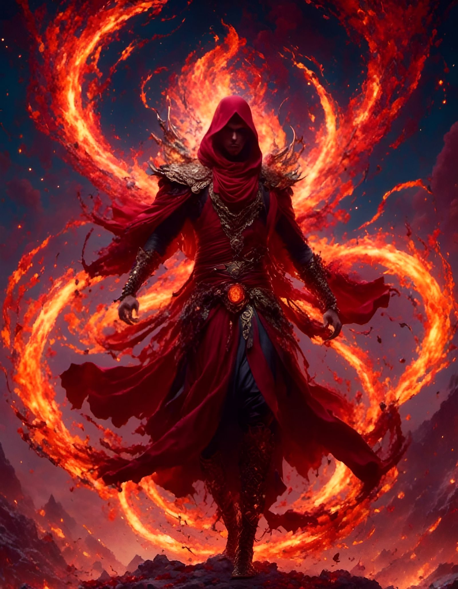 Arabic Fire Djinn in Desert Mirage