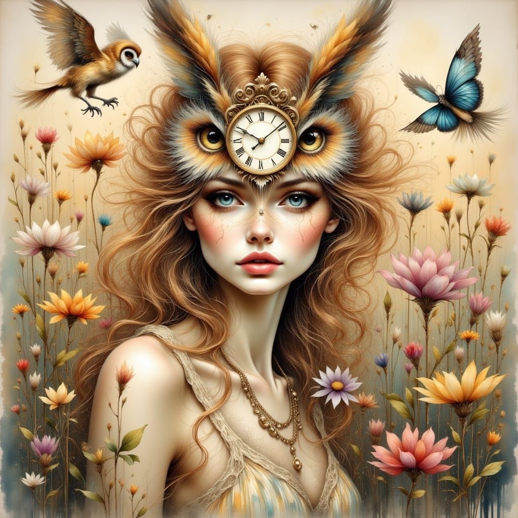 Ethereal Clockwork Owl in Golden Hour