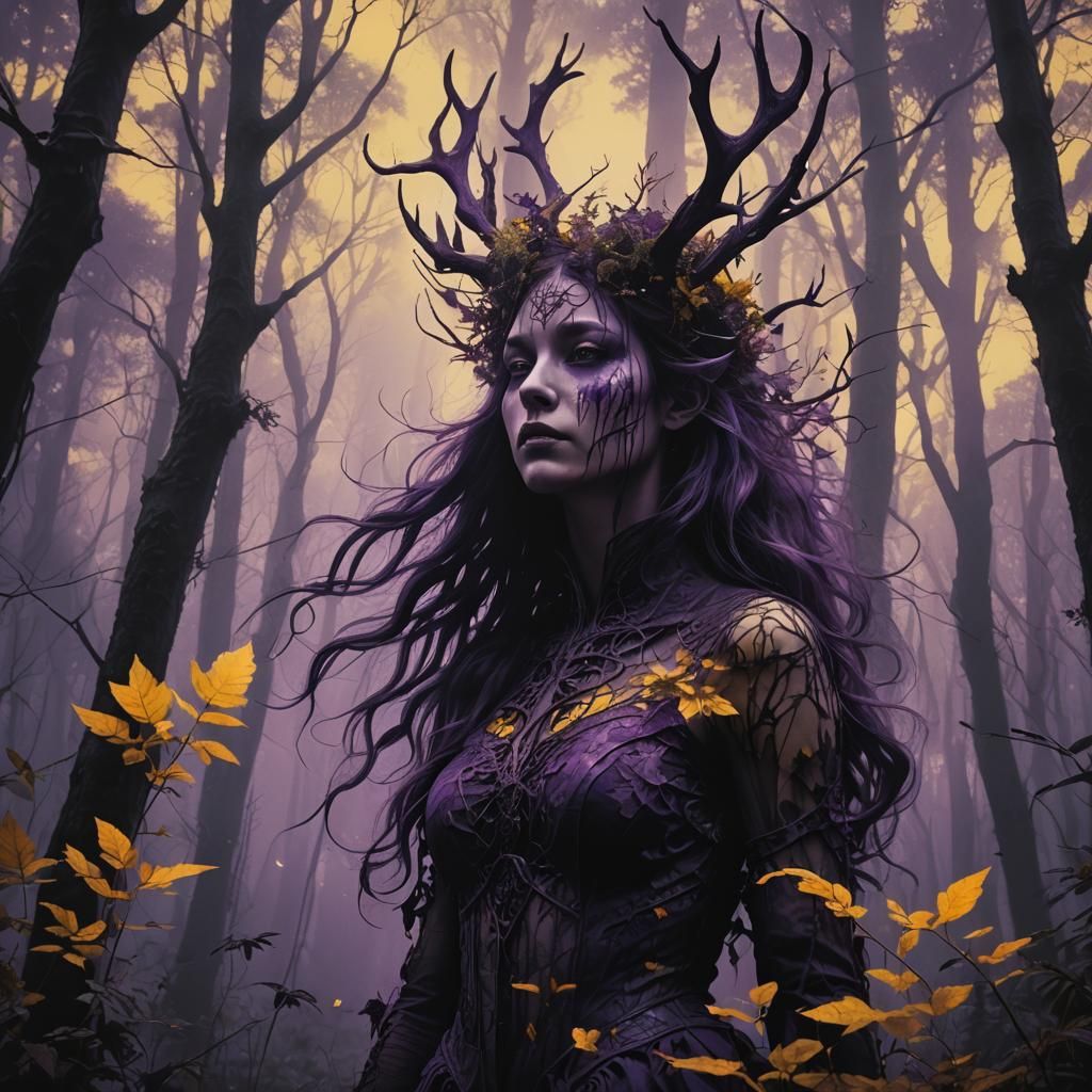 Mystical Forest Creature in Double Exposure Digital Art