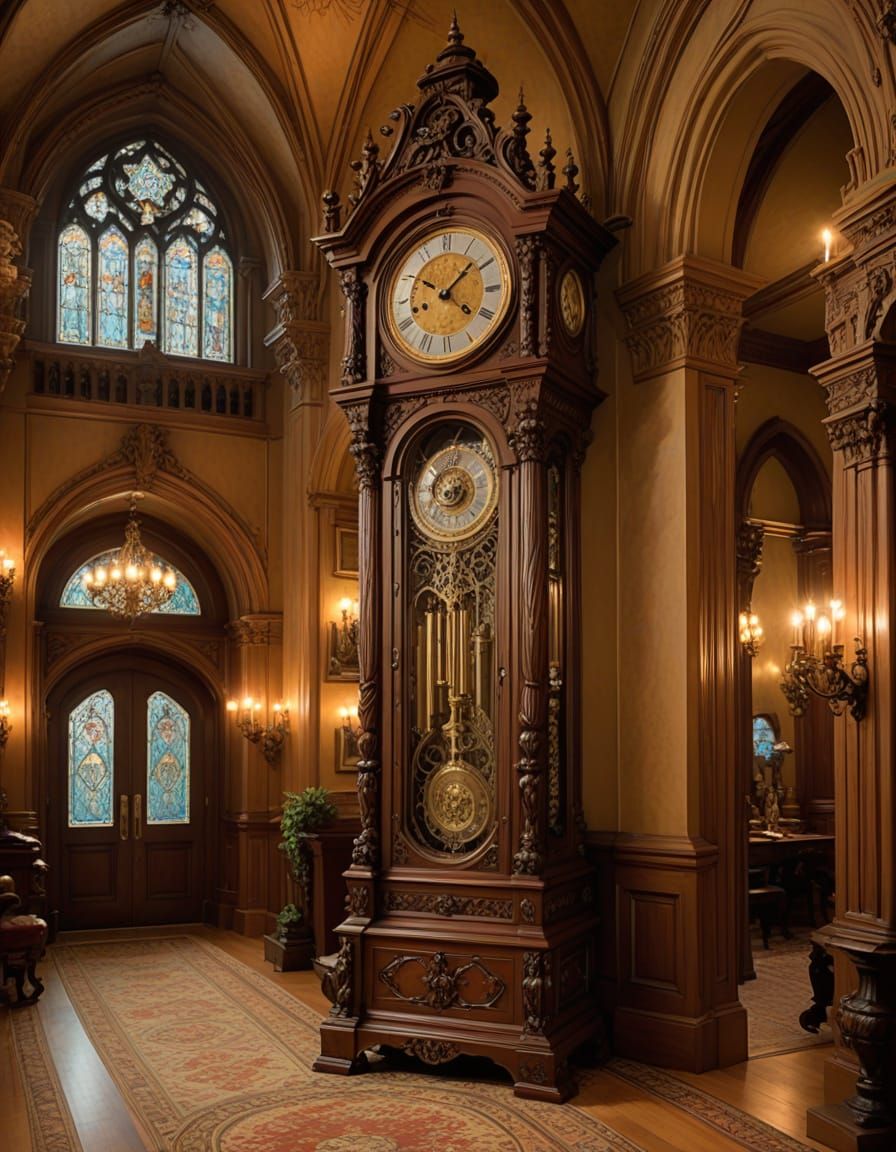 Elegant Grandfather Clock in Gothic Revival Style