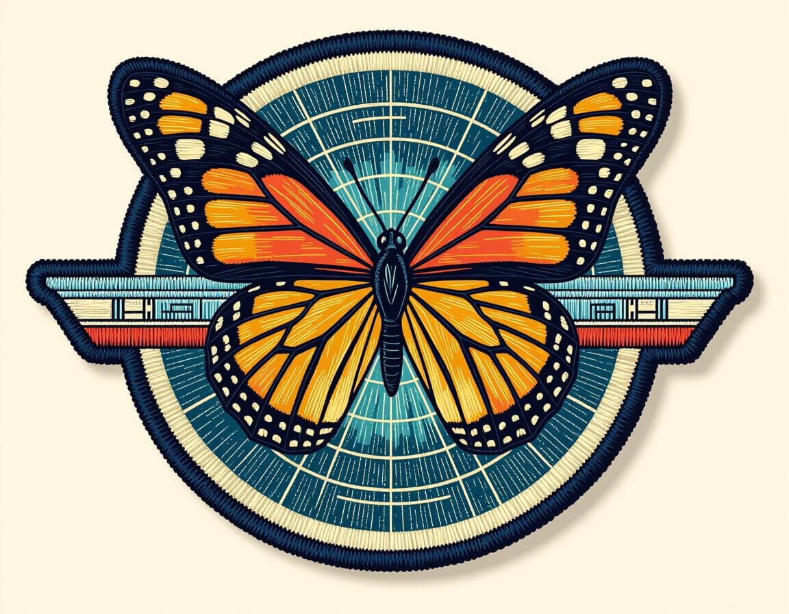 Butterfly Navigating Radar Screen in Retro Aviation Badge
