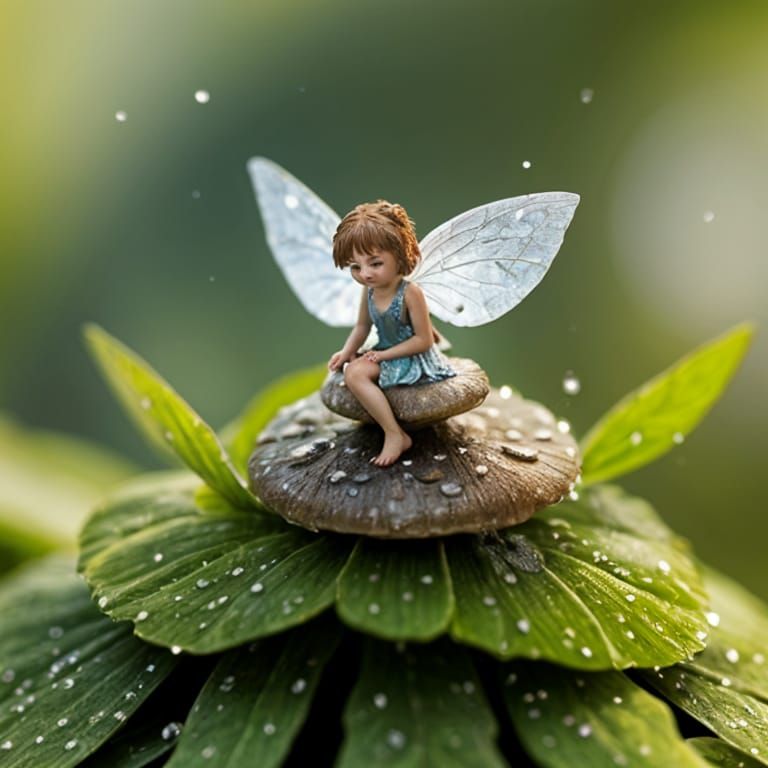 Tiny Fairy on Mushroom, Macro Photography