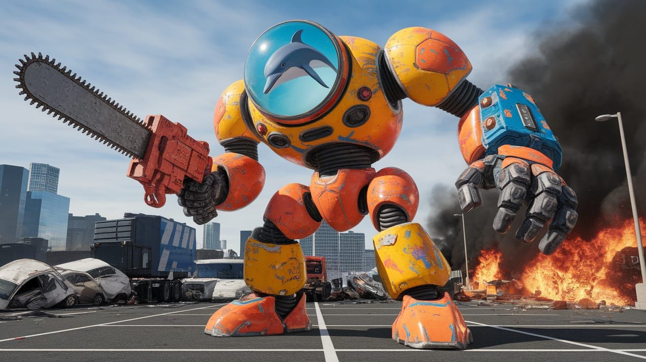 Dolphin Mech Wreaks Havoc in City Parking Lot