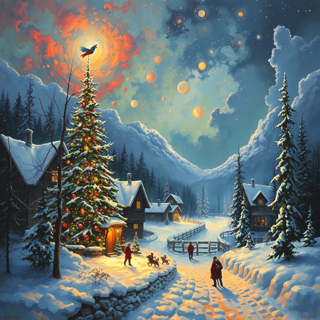 Winter Cityscape in Vibrant Impressionist Style