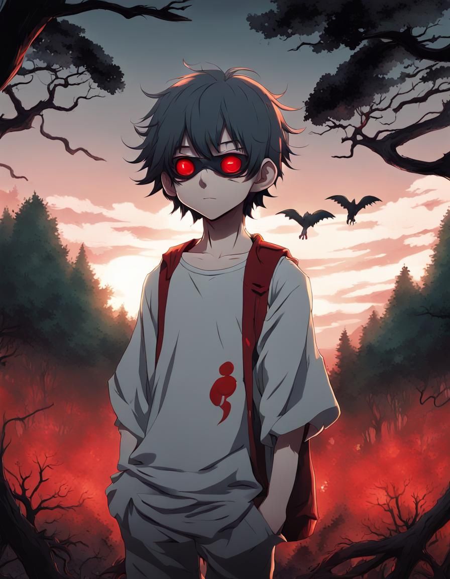 Ghostly Boy with Eyepatch in Anime Style