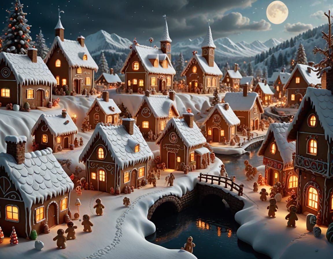 Festive Gingerbread Village with Gingerbread Folk